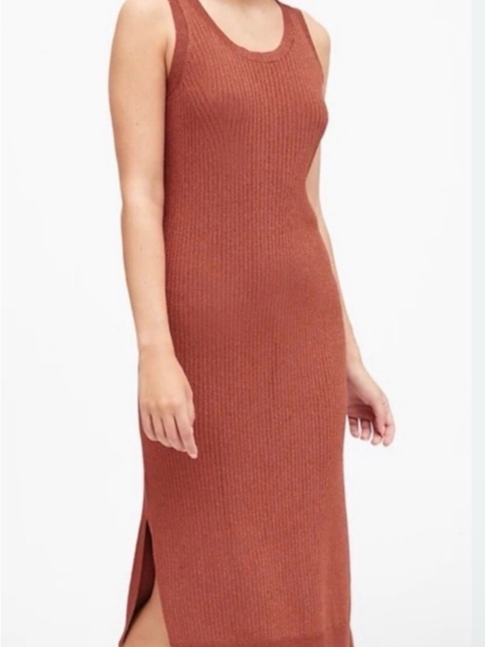 Banana Republic Ribbed Tank Midi Dress in Rust